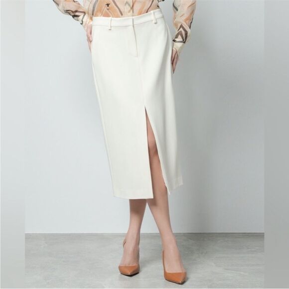 Theory NWT Midi Trouser Skirt in Admiral Crepe in Rice Size 2 - Picture 1 of 12